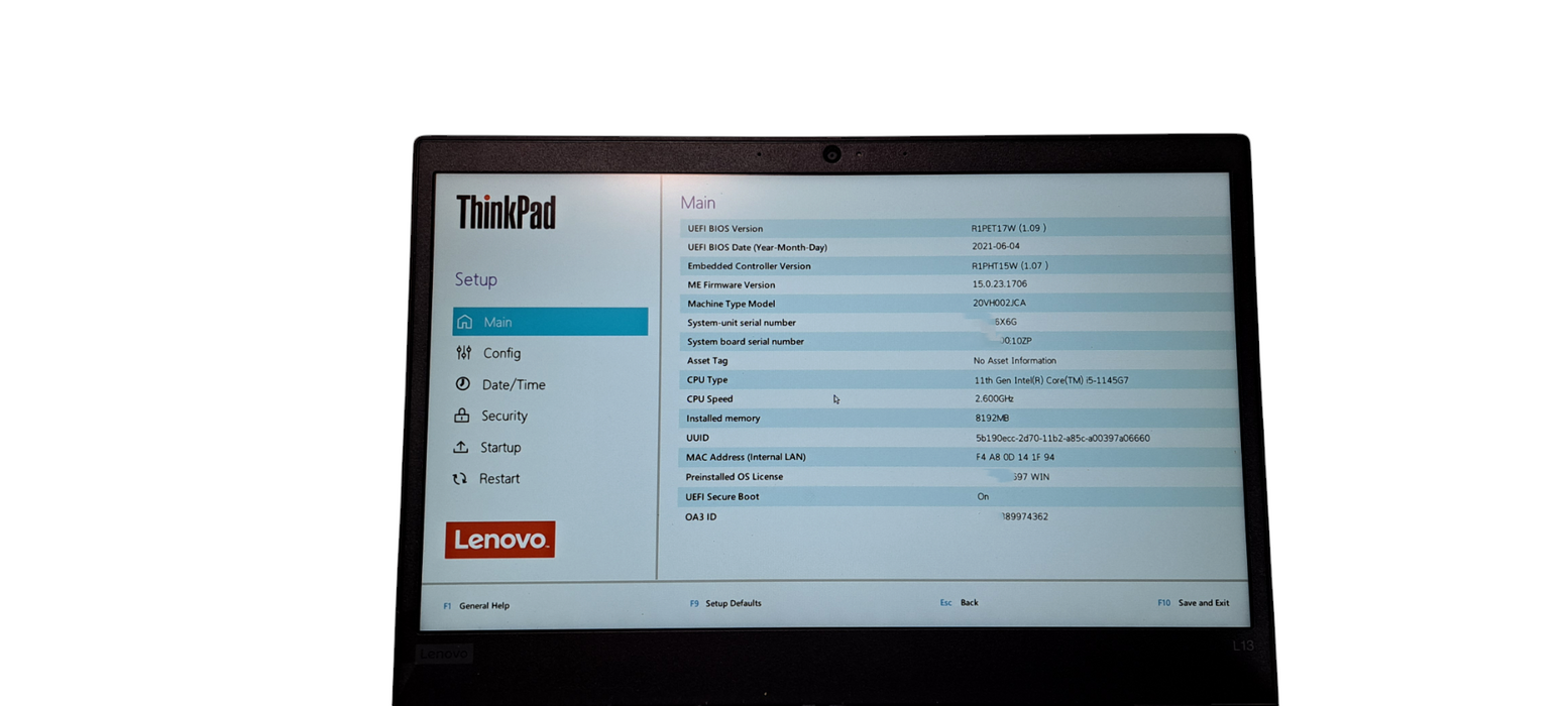 ThinkPad L13 Gen 2 i5-1145G7|8GB RAM DDR4|256GB NVMe|W/AC  Lap200