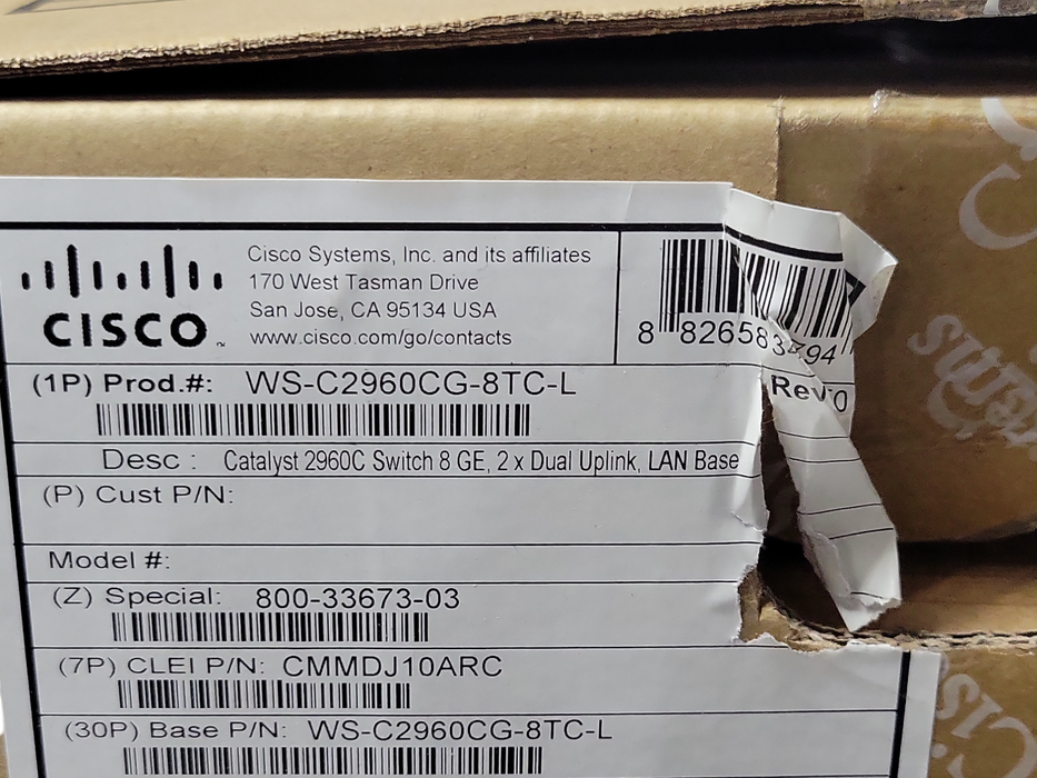 Open-Box Cisco WS-C2960CG-8TC-L Catalyst series Switch 8Ge, 2 X Dual Uplink Q_