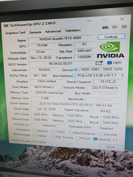 Dell NVIDIA Quadro RTX 4000 8GB GDDR6 Video Graphics Card DPx3 USB-C