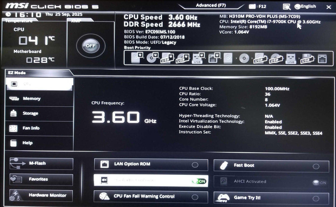Custom PC w/ MSi H310M, i7-9700K CPU 3.60GHz 8GB RAM - No HDD