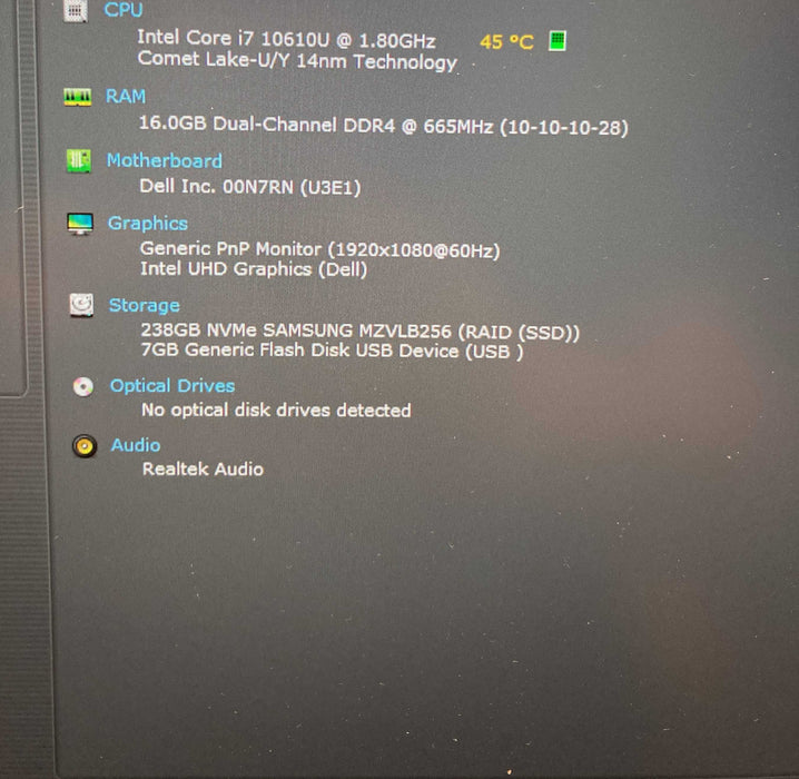 Dell Latitude 7410 Core i7-10610U@1.8GHz 16GB RAM 256GB SSD READ!  Lap200