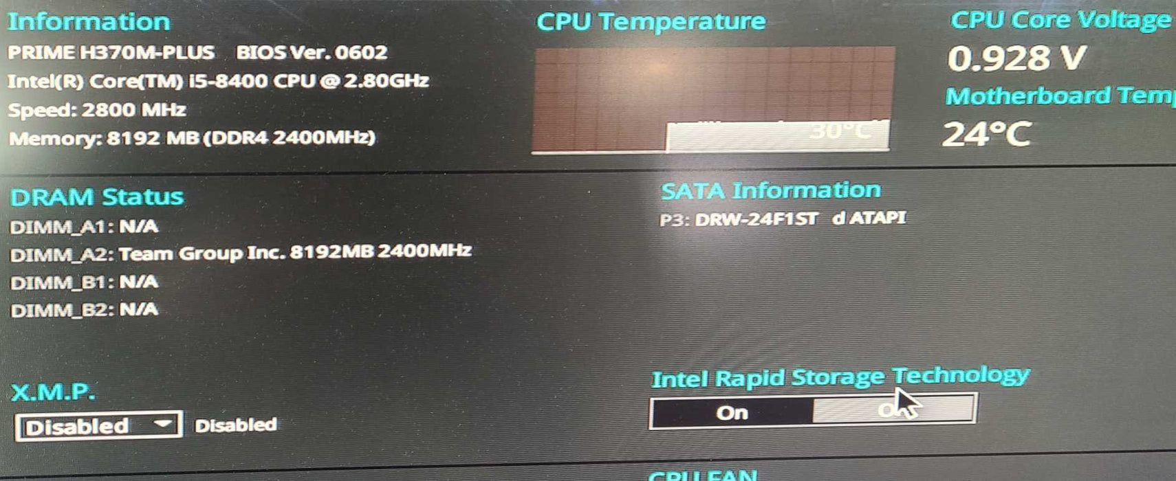Asus Prime H370M-Plus Motherboard with Core i5-8400 @ 2.50