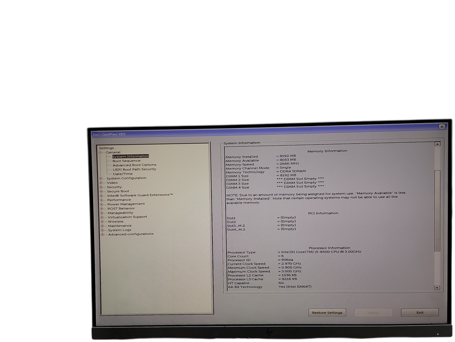 Dell Optiplex XE3 i5 - 8500 @ 3.00GHz 8GB DDR4 Ram Qθ