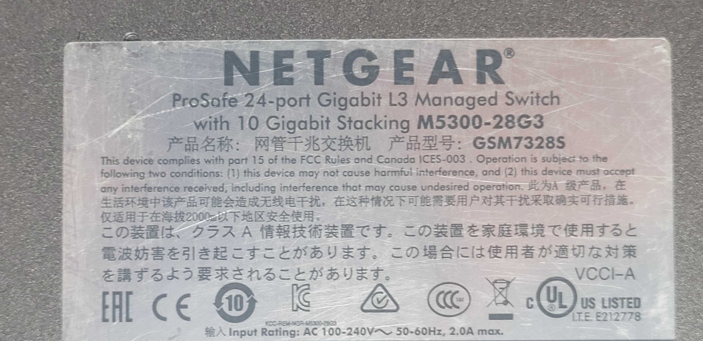 Netgear ProSAFE M5300-28G3 24 Port Managed L3 Gig w/ 10Gig stacking switch _