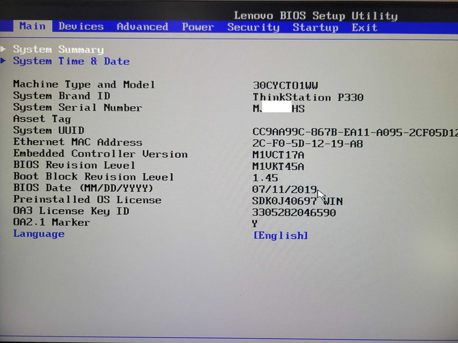 Lenovo ThinkStation P330 SFF, i5-9400 CPU 2.90GHz 8GB RAM - No HDD _