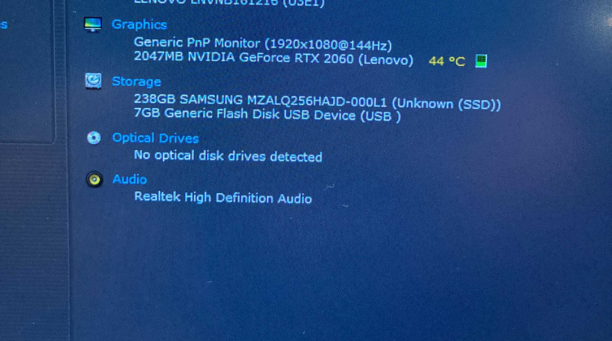 Lenovo LegionY54015IRH i7-9750H RTX2060 6GB 16GB RAM 256SSD No Battery READ  Lap200
