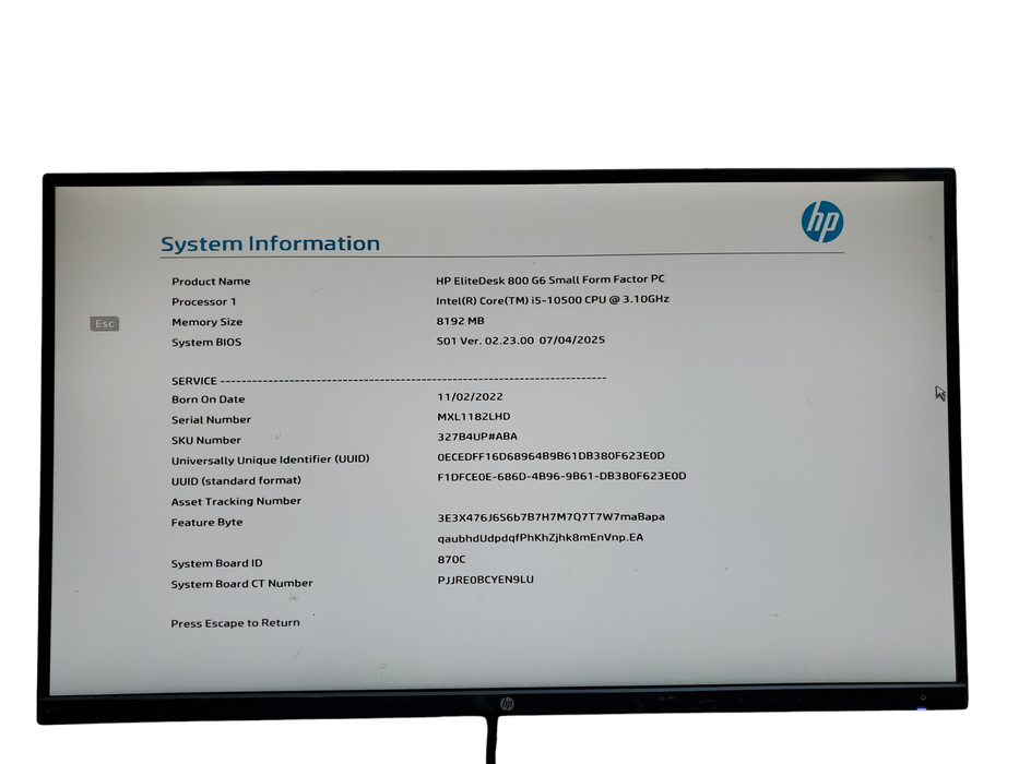 HP EliteDesk 800 G6 SFF, i5-10500, 8GB DDR4, No HDD, No OS, READ