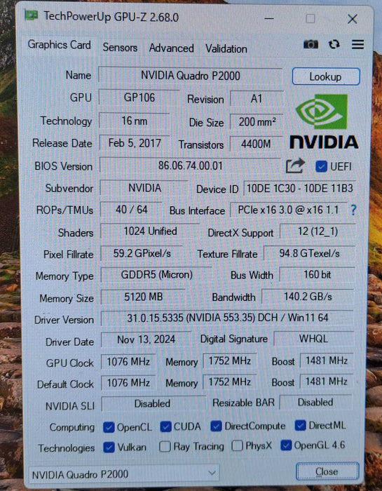 NVIDIA Quadro P2000 5GB GDDR5 Graphics Card | 4x DisplayPort )