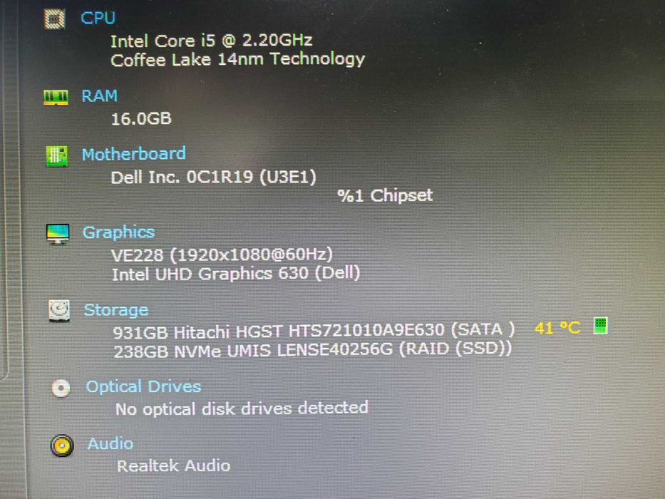 Dell OptiPlex 7070 USFF i5-9500T @2.20GHz, 16GB DDR4, 256GB NVMe 1TB HDD
