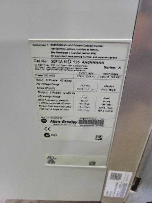 20F1AND125AN0NNNNN Allen-Bradley PowerFlex 753 AC Drive Air Cooled READ !