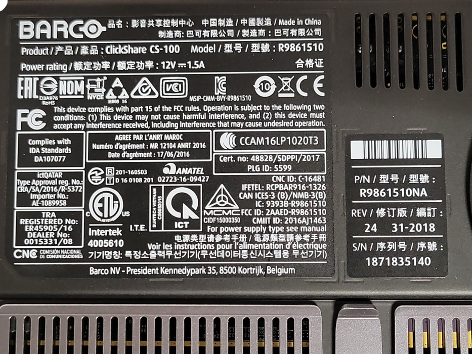 Lot of 3x Barco ClickShare CS-100 Presentation System R9861510 w/ 3 Buttons _