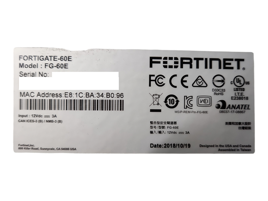 Fortinet Fortigate-60E FG-60E, Network Security Firewall, Factory Reset