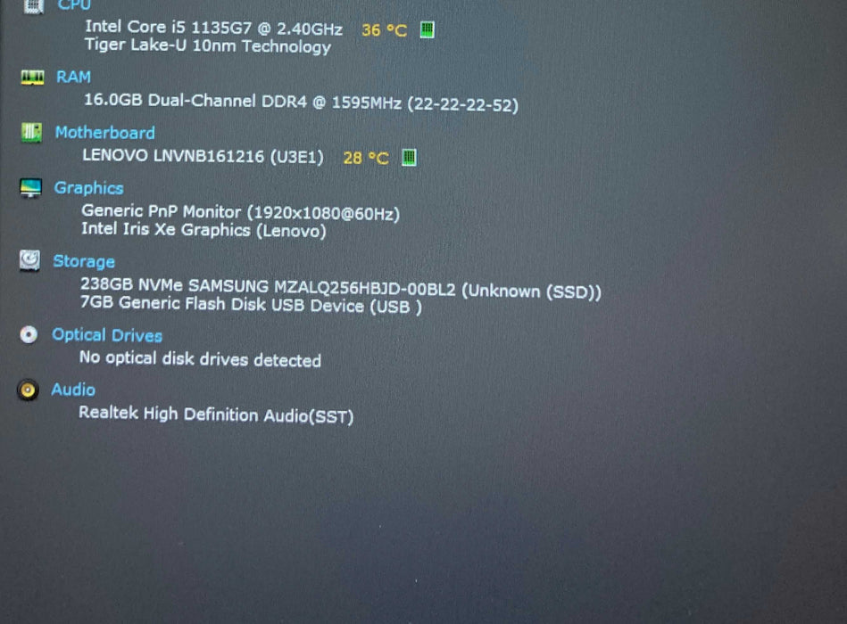 Lenovo ThinkBook 15 G2 ITL Core i5-1135G7@2.4GHz 16GB RAM 256GB SSD  Lap200