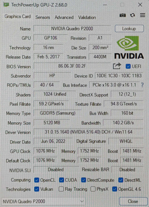 NVIDIA Quadro P2000 5GB GDDR5 Graphics Card, 4x DisplayPort