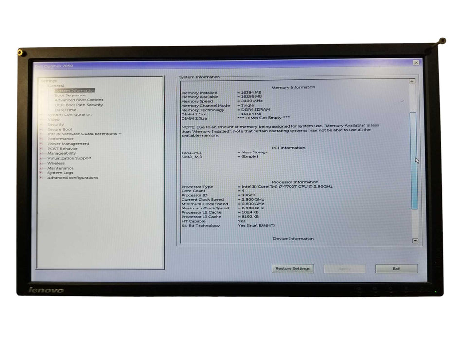 Dell OptiPlex 7050 USFF Core i7-7700T @2.90GHz, 16GB DDR4, 250GB