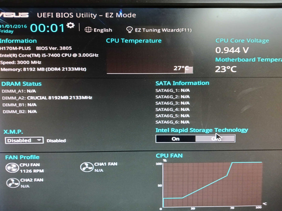 Asus H170M-Plus Motherboard & Intel i5-7400 CPU 8GB DDR4 No I/O Shield