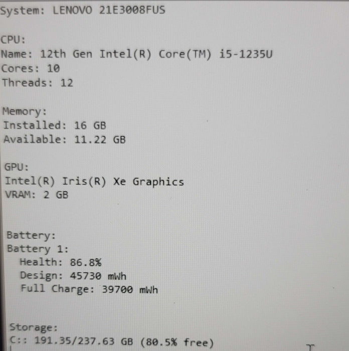 Lenovo ThinkPad E14 Gen 4 i5-1235U 16GB DDR4 256GB NVMe β Lap200