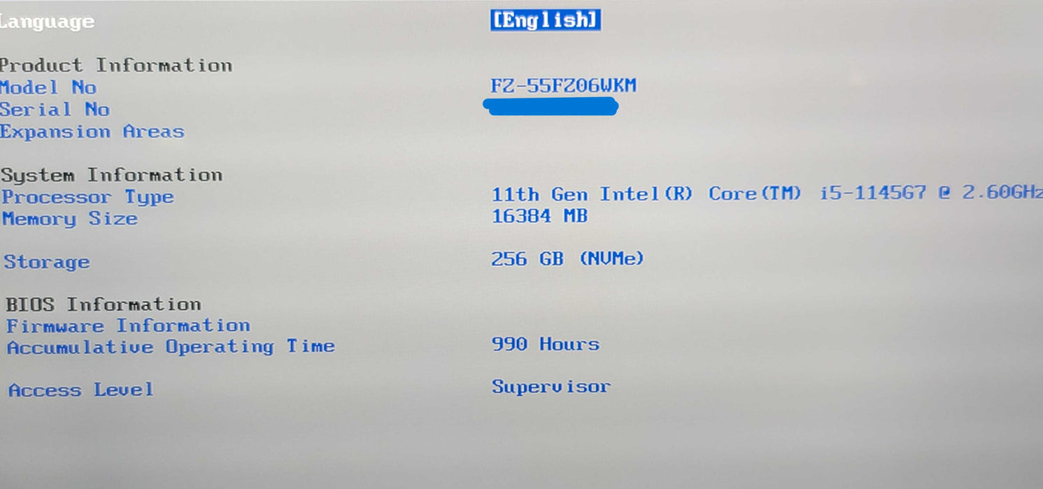 Panasonic ToughBook FZ-55F MK2 i5-1145G7 16GB DDR4 256GB NVMe 990Hrs  β Lap200