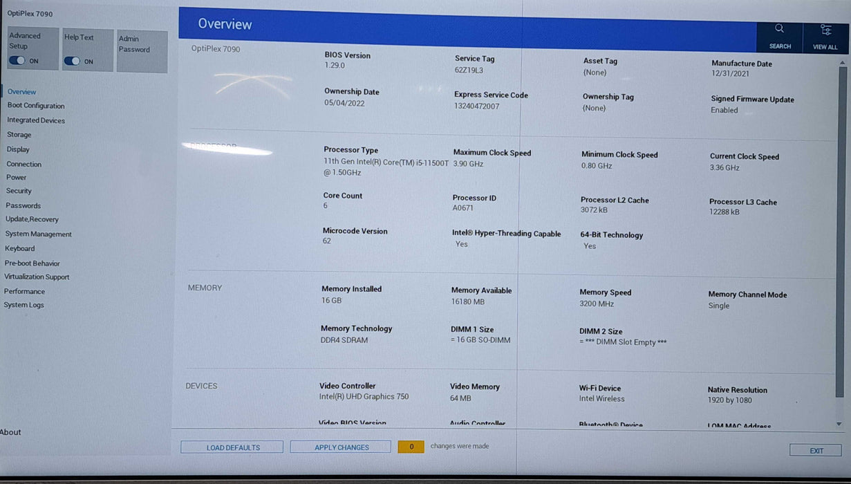 Dell OptiPlex 7090 i5-11500T|16GB DDR4|256GB NVME W/ AC Adapter