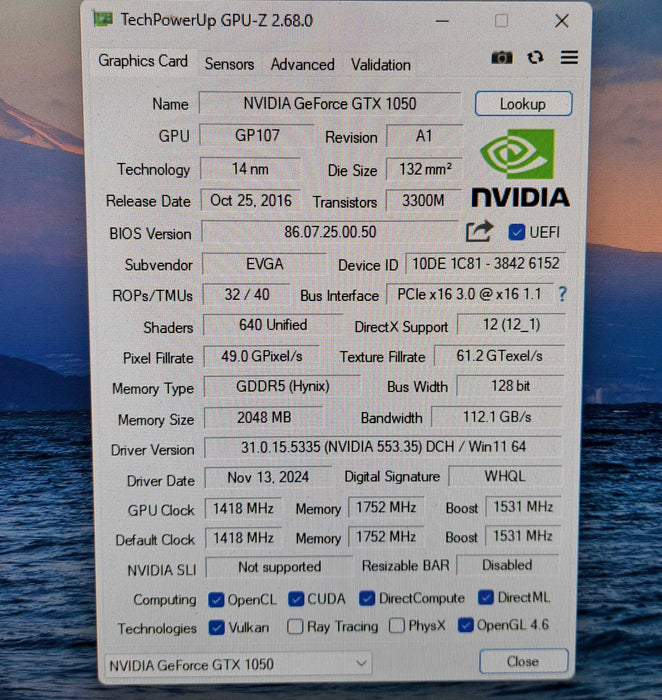 EVGA Geforce GTX 1050 SC 2GB GDDR5 Graphics Card