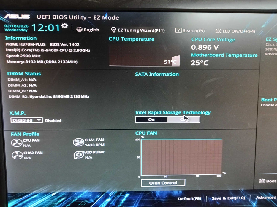 Asus Prime H370M-Plus Motherboard & Intel i5-9400F 8GB DDR4 No I/O Shield