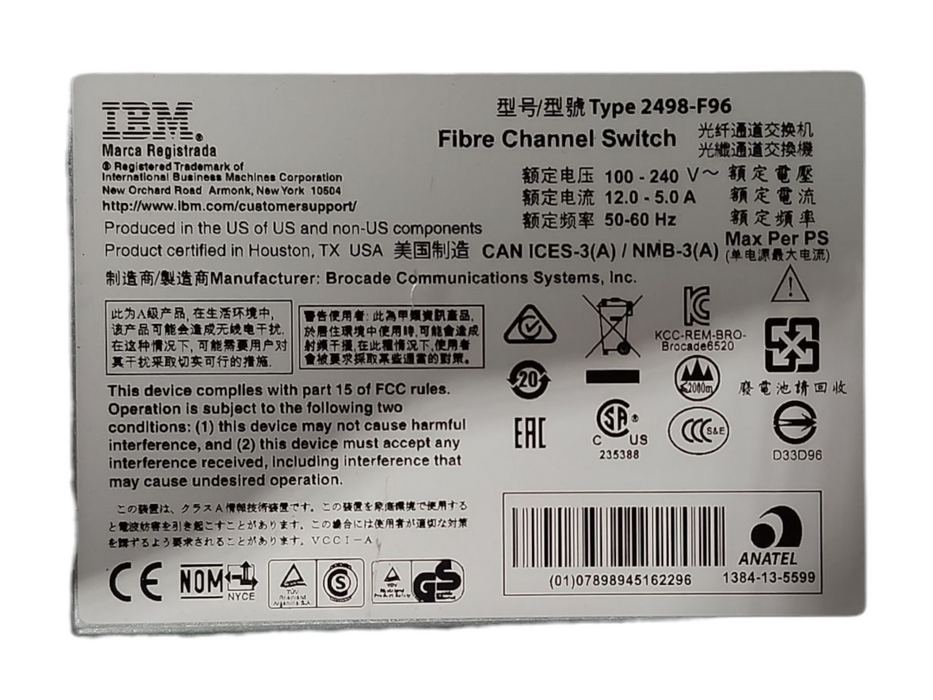 IBM 2498-F96 96 Port SAN Switch SAN96B-5 (F96) 96 Port Active