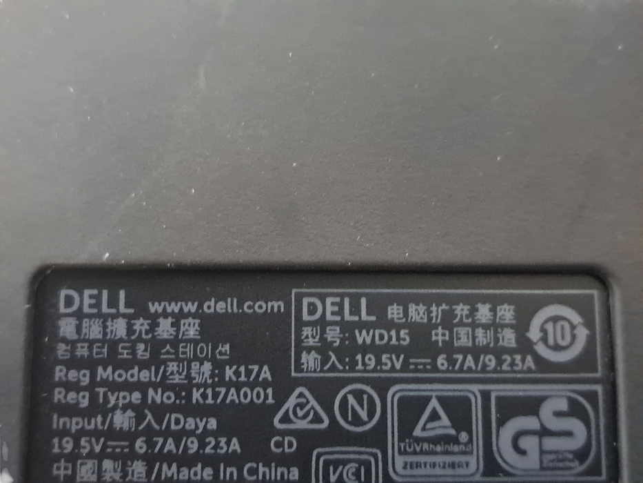 Dell K17A WD15 USB-C USB 3.0 Laptop Docking Station W/ Adapter  Q