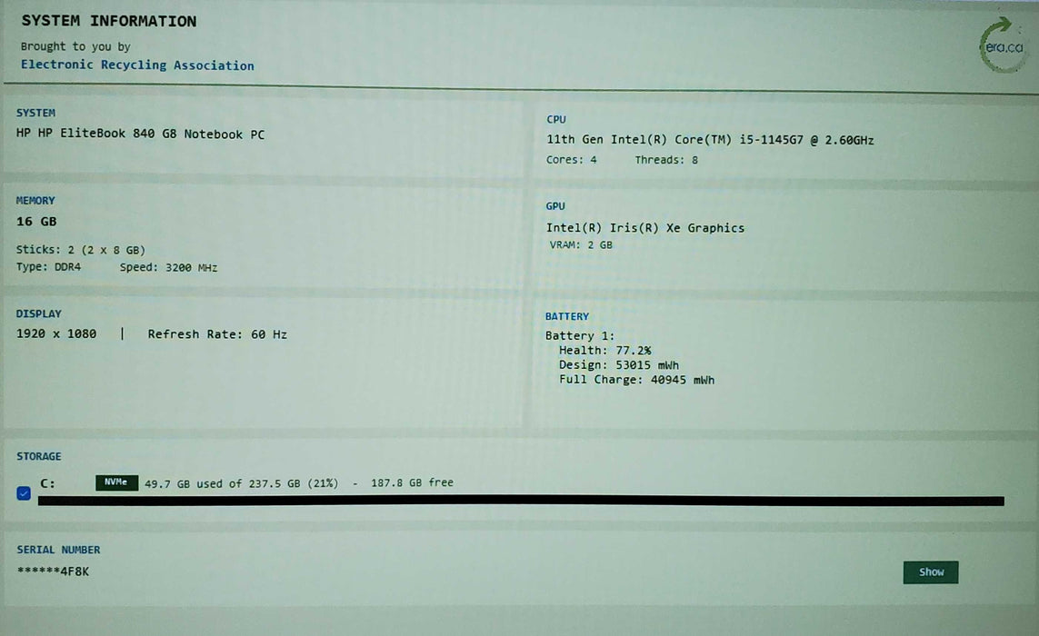 HP EliteBook 840 G8 14" FHD i5-1145G7 2.6GHz 16GB 256GB  Lap200