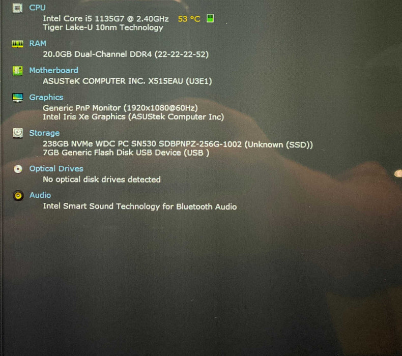 Asus  VivoBook X515EAU TOUCH Core i5-1135G7@2.40GHz 20GB RAM 256GB SSd  Lap200