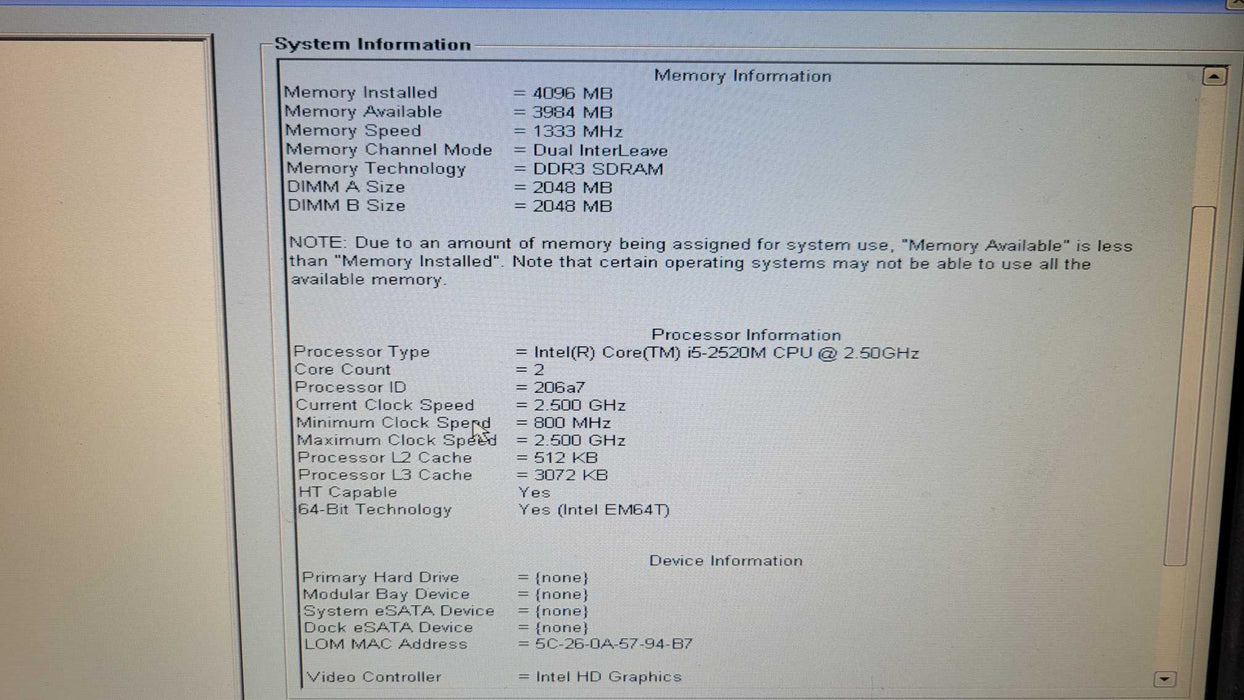 Dell Latitude E6420 XFR - Core i5-2520M | 4GB RAM | NO HDD / Tray | PWR ADPTR %
