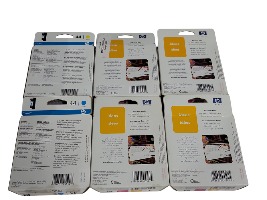 Lot of 6x New HP inkjet print cartridge 44 (4x Magenta, 1x Cyan, 1x Yellow) _