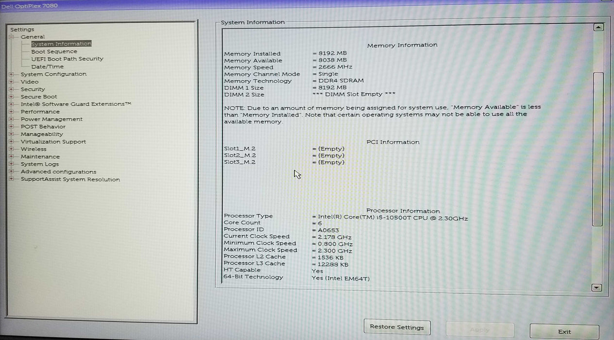 Dell OptiPlex 7080 Micro Corei5-10500T CPU 2.30GHz 8GB RAM - No HDD  Q