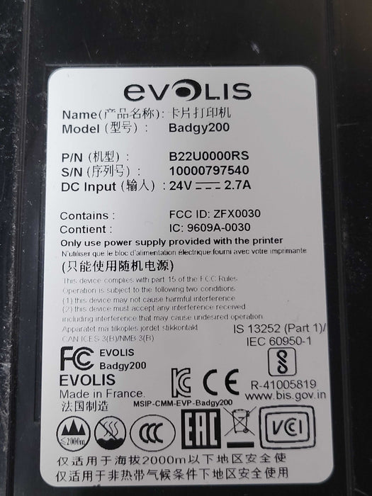 Evolis Badgy200 B22U0000RS Single-Sided Plastic ID Card Printer, READ _