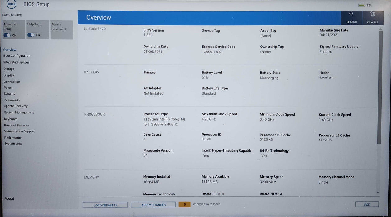 Dell Latitude 5420 Core i5-1135G7 2.4GHz, 16GB DDR4, 256GB NVMe, No AC  Lap200