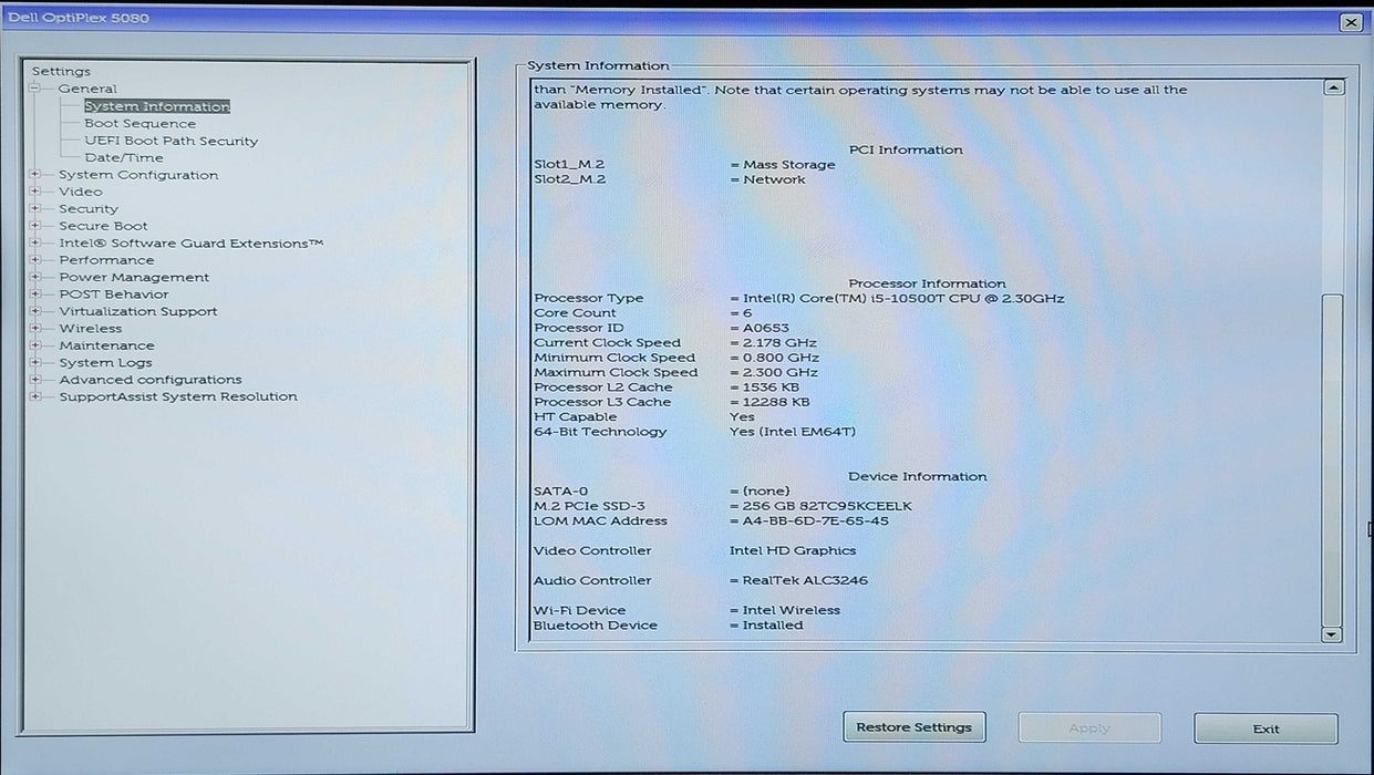 Dell OptiPlex 5080 Micro, i5-10600T 2.40GHz, 16GB DDR4, 256GB NVMe, Wi-Fi