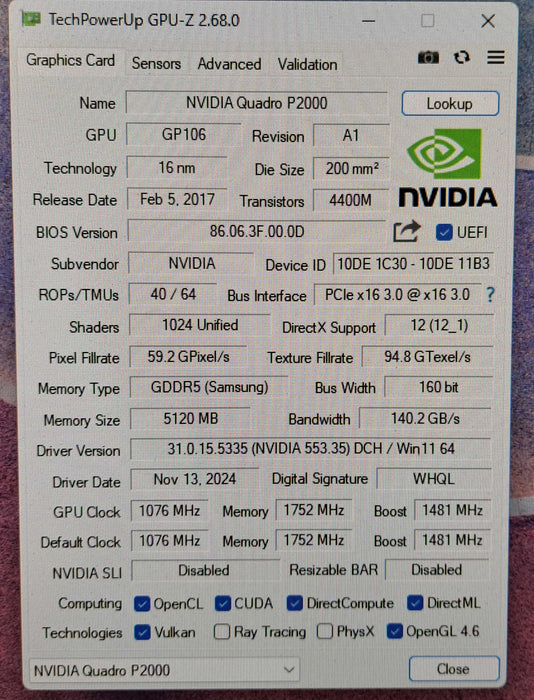 NVIDIA Quadro P2000 5GB GDDR5 Graphics Card | 4x DisplayPort )
