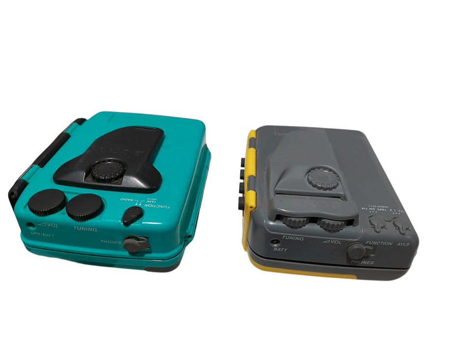 Bundle of 2 Vintage Sony Sports Walkmans Green WM-AF59 & Yellow WM-SXF10 =