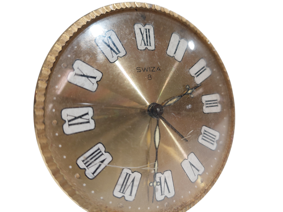 Vintage Brass Alarm Clock SWIZA 8  Swiss Made  =