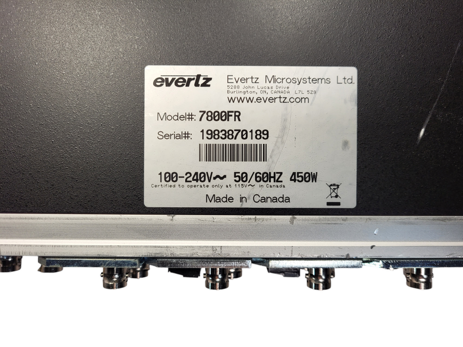 EVERTZ 7800FR MultiFrame Chassis w/ 5x 7736CEM-A4 1x7700FC 2x 7767RGBT 1x 7700FC $