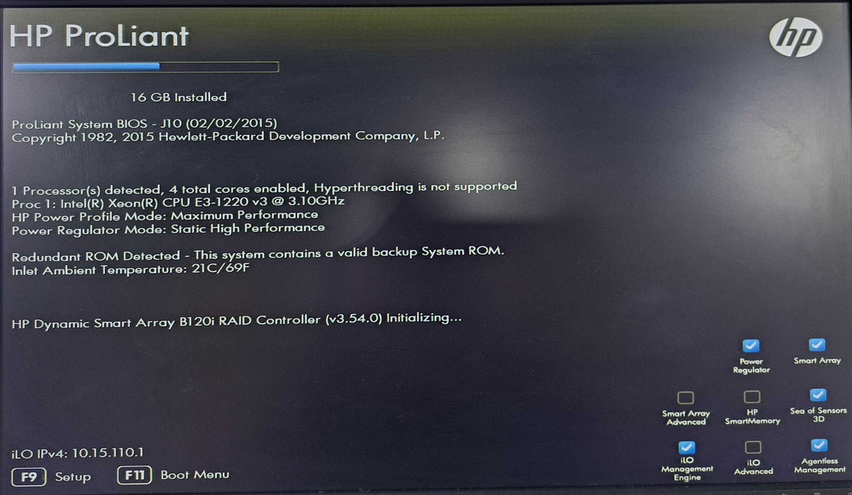 HP ProLiant ML10 V2 | Xeon E3-1220 v3 @3.10GHz, 16GB Ram, B120i RAID