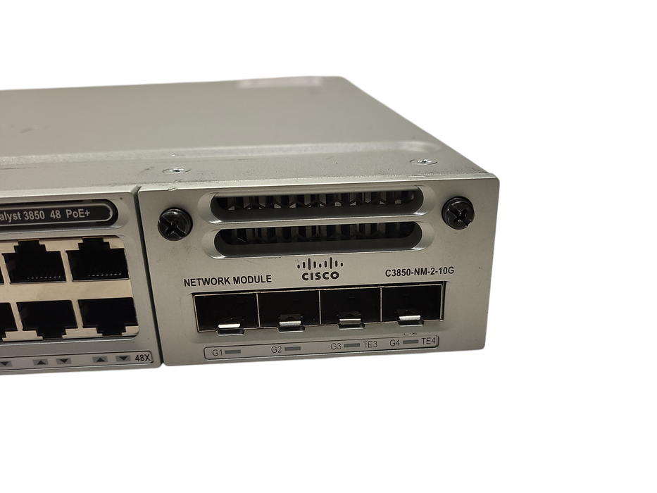 Cisco WS-C3850-48F-S 48-Port Gigabit PoE+ Switch, 1x 1100W PSU C3850-NM-2-10G Q$