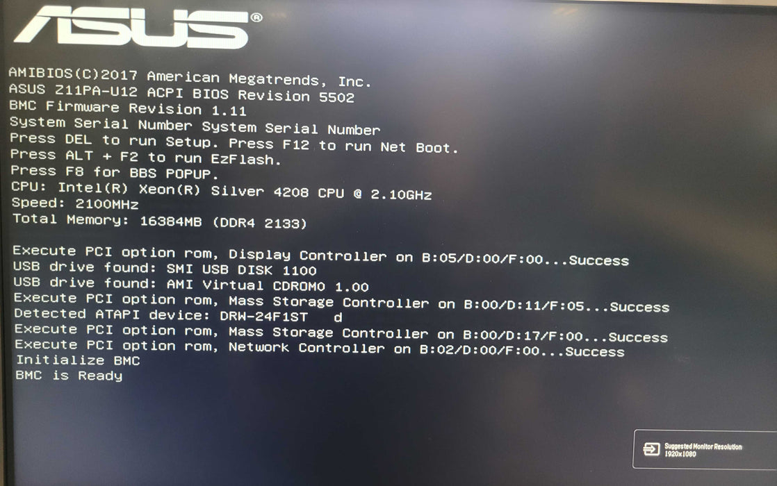 Asus Z11PA-U12 | Xeon Silver 4208 @2.10GHz 16GB DDR4 | NO HDD