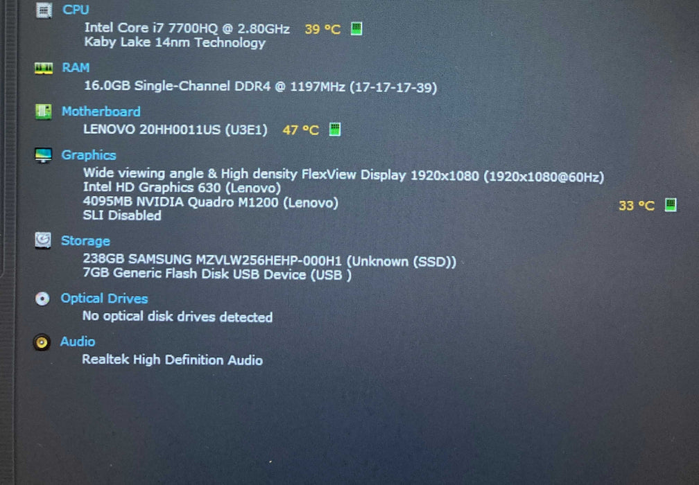 Lenovo ThinkPad P51 i7-7700HQ QUADRO M1200 4GB GPU 16GB RAM 256GB SSD READ!  Lap200