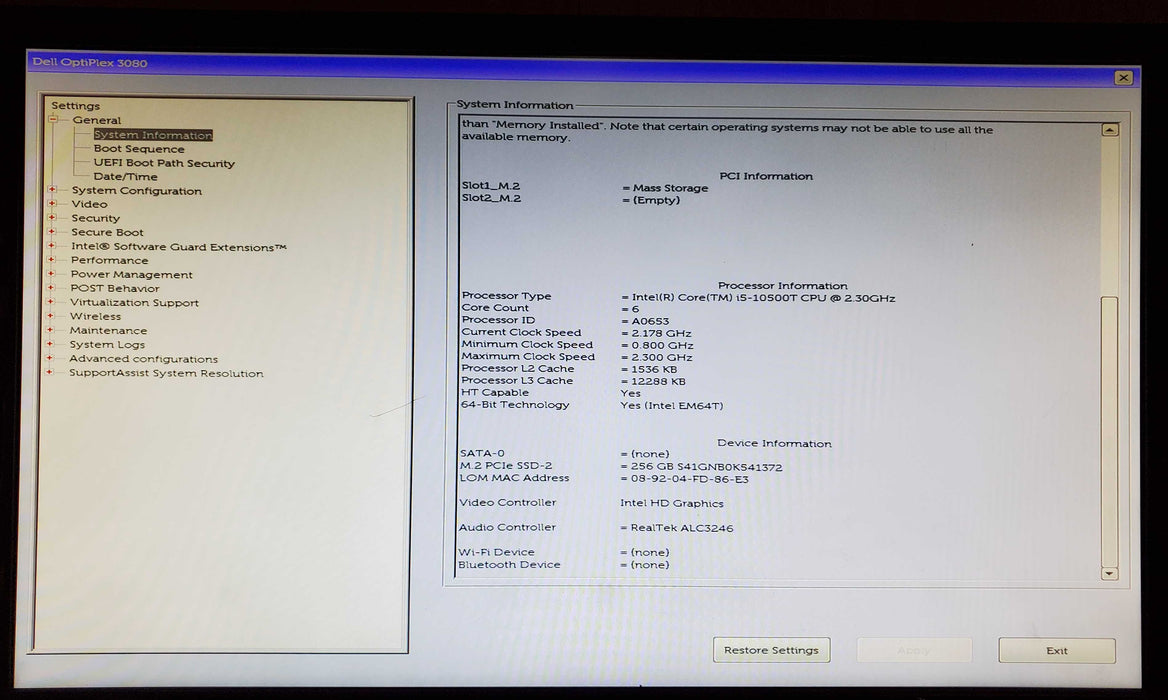 Dell OptiPlex 3080 Micro Core i5-10500T, 16GB DDR4, 256GB NVMe