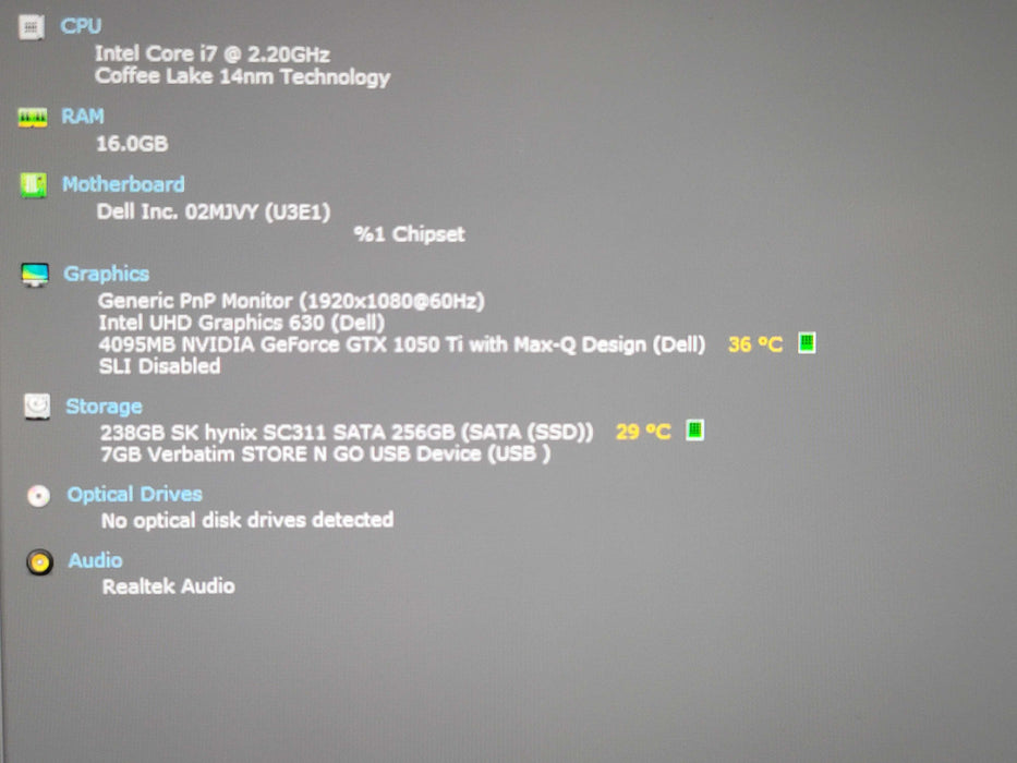 Dell XPS 15 9570 i7-8750H 16GB DDR4 GTX 1050 Ti 256GB SSD  β Lap200