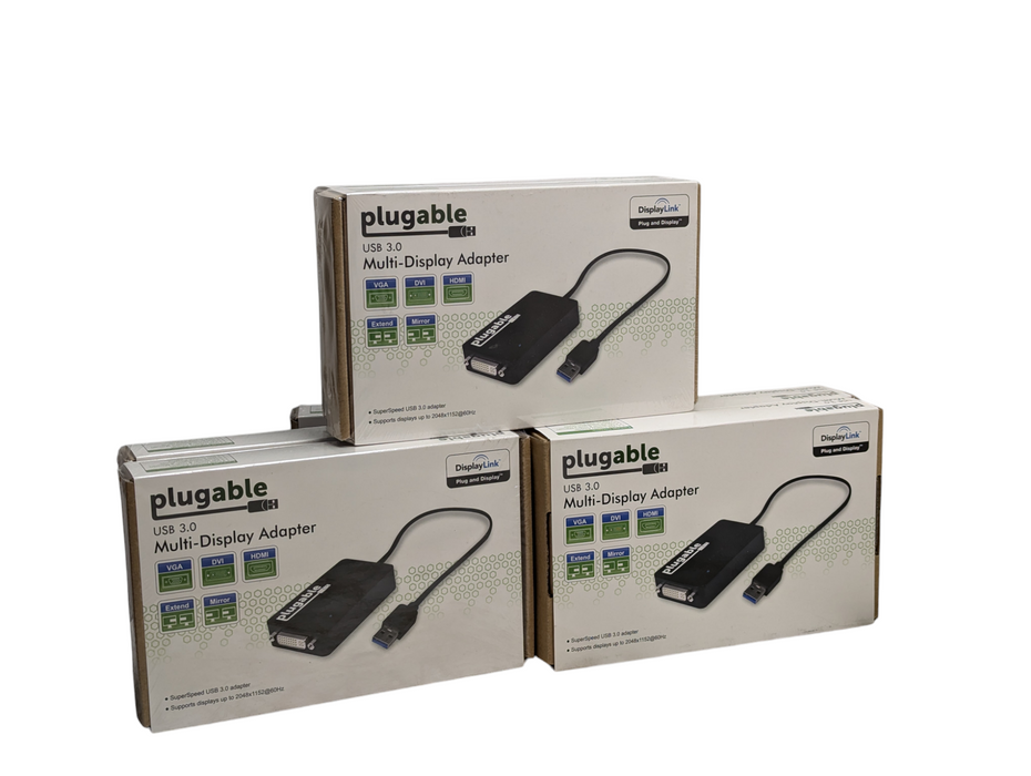 Lot of 7x Plugable UGA-3000 USB 3.0 to DVI Multi-Display Adaptors VGA & HDMI -