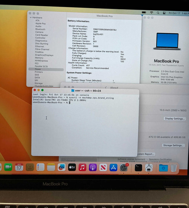 Apple MacBook Pro 13" 2017 i5-7360U 16GB 512SSD French Keyboard READ!