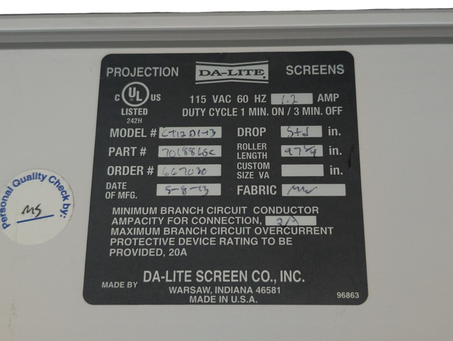 DA-LITE Projection Screen 97.25 inch Electrical Operated Please READ  Q-