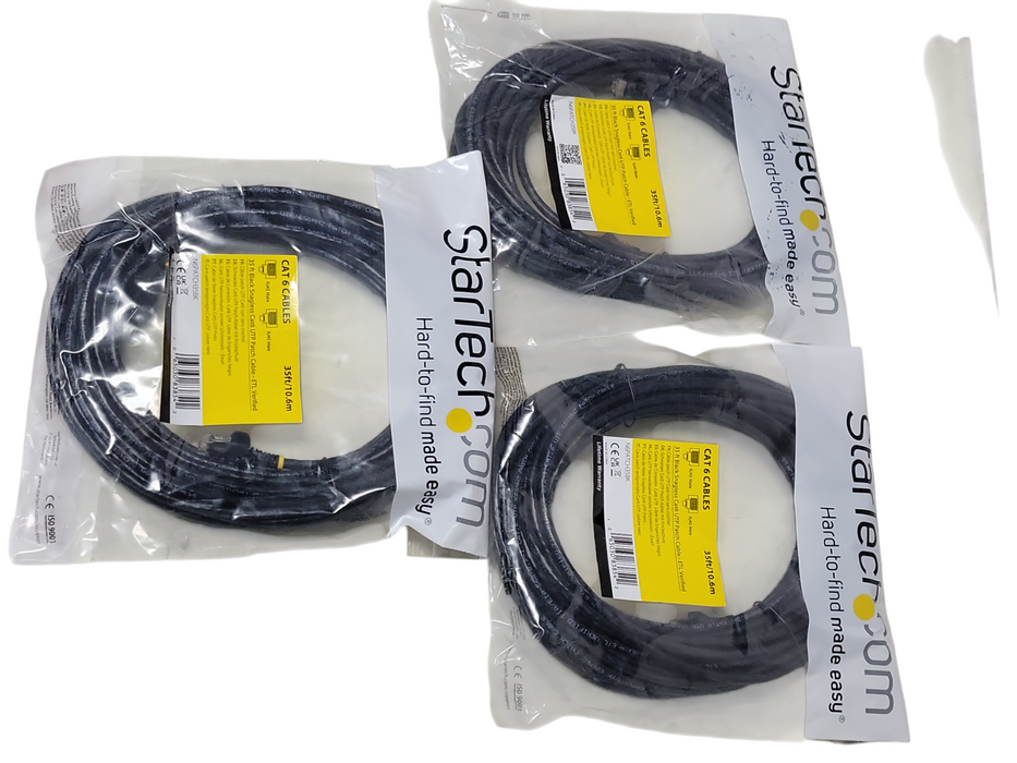 Lot of 3x Startech N6PATCH35BK 10.6m Black Snagless Cat6 UTP Patch cable _