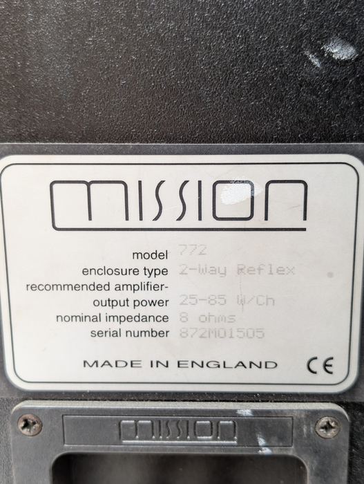 MISSION 772 2-Way Reflex 8 Ohm Hi-Fi Bookshelf Speakers Pair -
